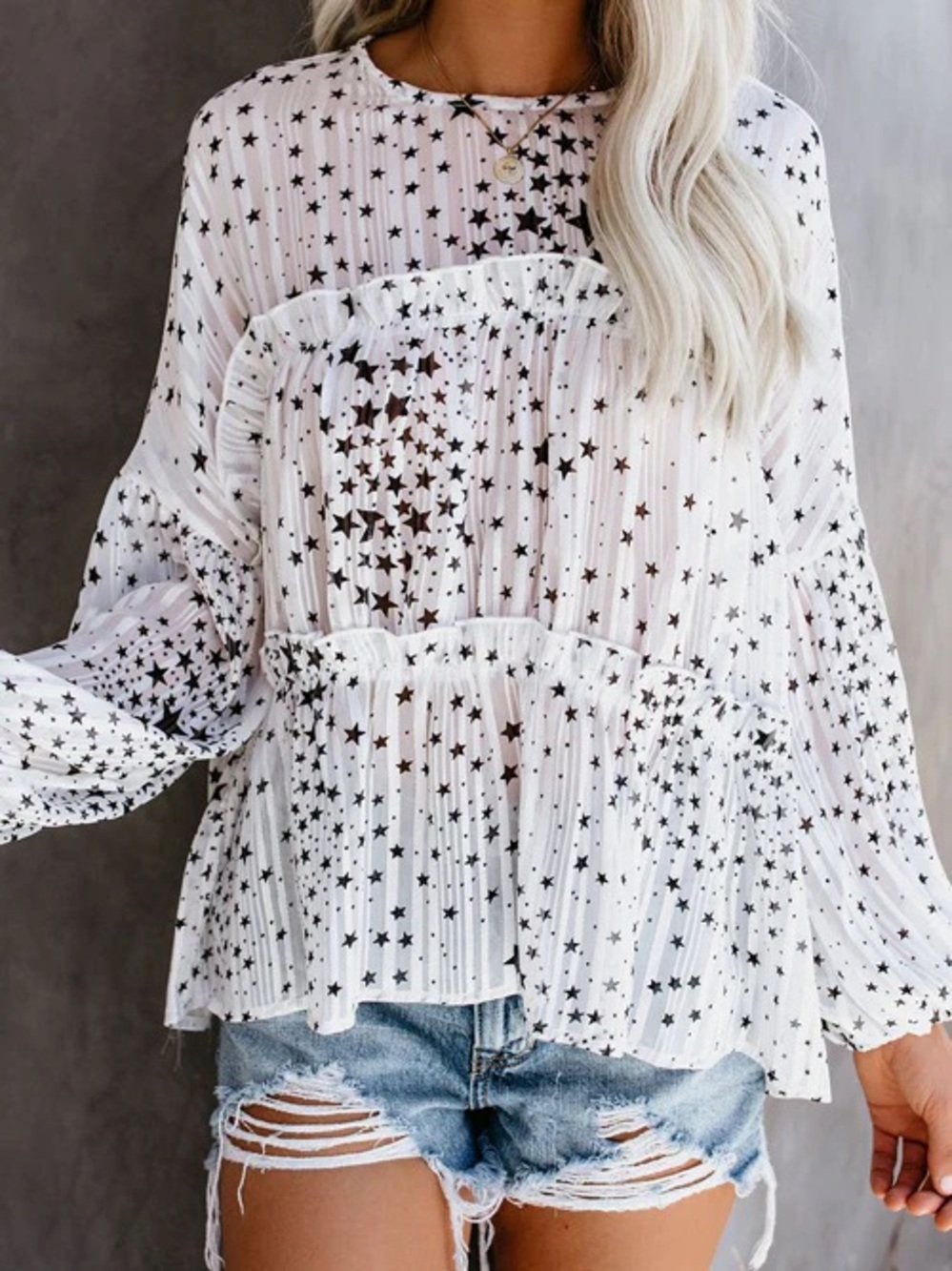 Vici Star Print Ruffle Blouse